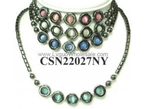 Assorted Color Cat's Eye Opal Beads Hematite Donut Pendant Chain Choker Fashion Necklace